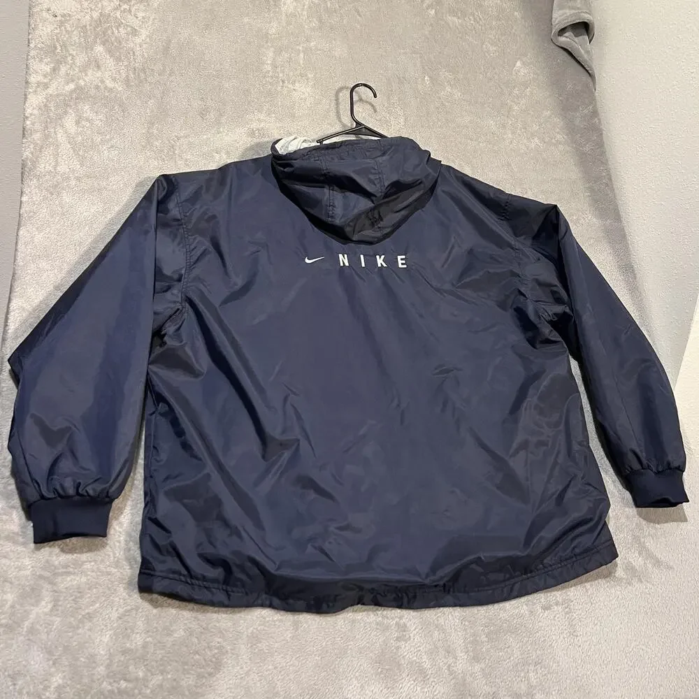 Nike Jacket Mens 2XL Navy Blue Hooded Full Zip Cotton Embroidered Lined Swoosh
